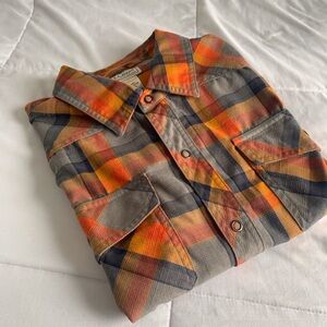 Wool Blend Orange and Blue Lightweight Plaid Shirt Jacket